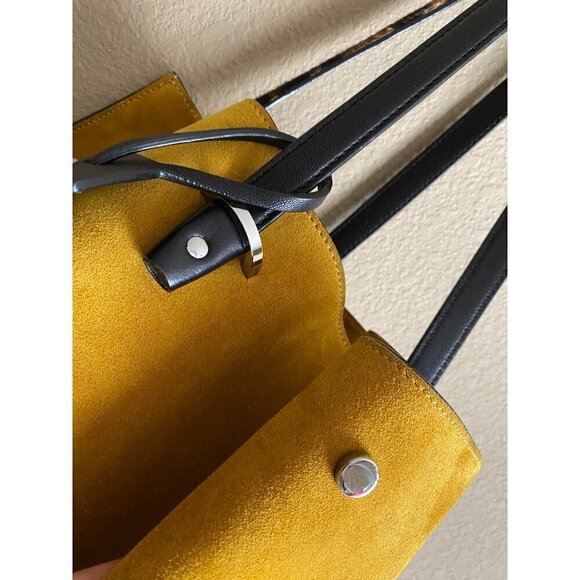 Jimmy Choo Leopard Twist Tote Suede Leather Trim Calf Hair Mustard Yellow Italy - Picture 8 of 16